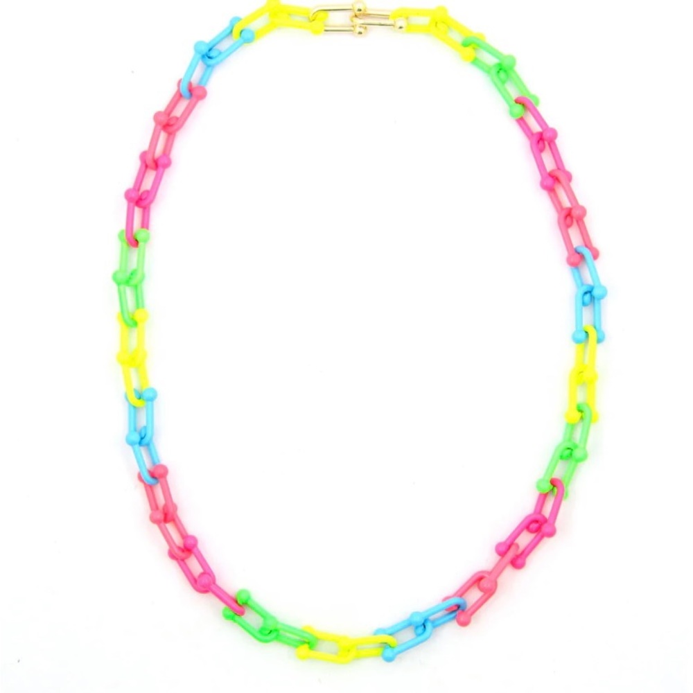 18” Pop Chain Enamel Necklace in Neon Rainbow